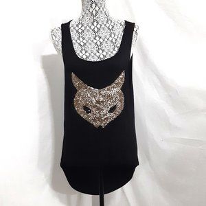 Blush Sequin Fox Muscle Tee Women Sz Large Backless Open Back Sleeveless Hi Low